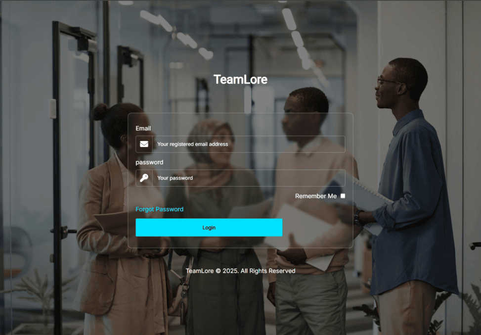 HR attendance system login page. A web application built by Meshack Locho