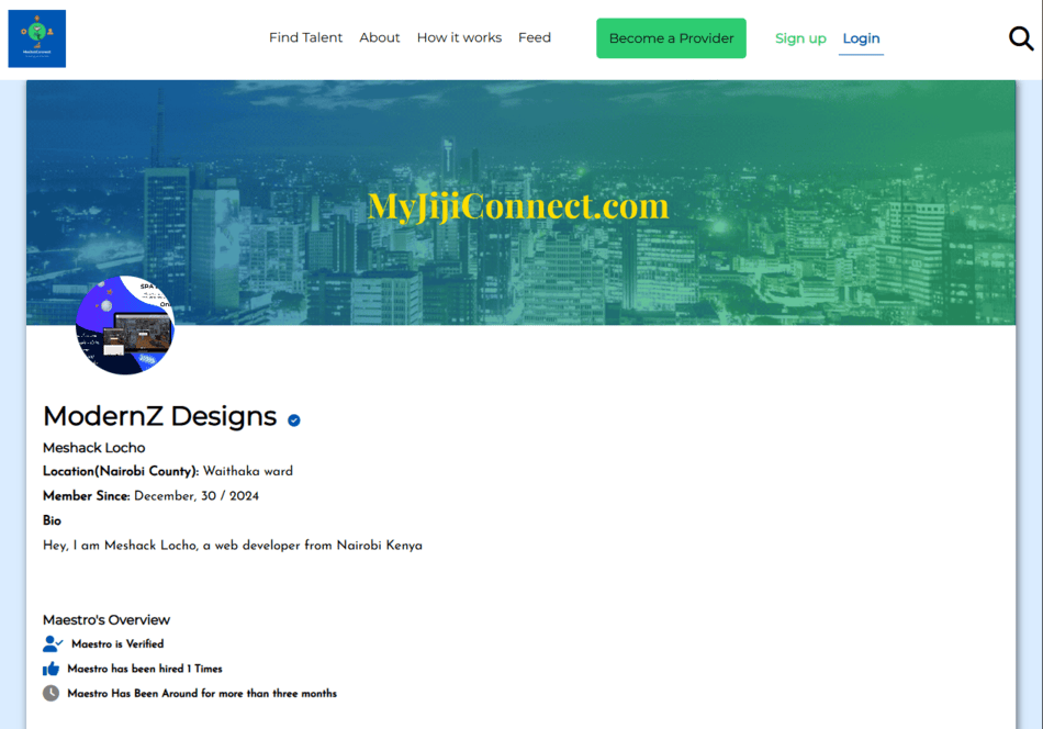 A service marketplace web application. A software built by Meshack Locho