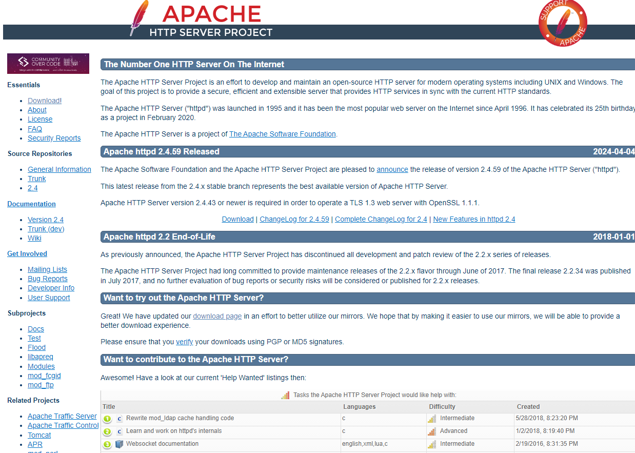 image showing apche server's home page