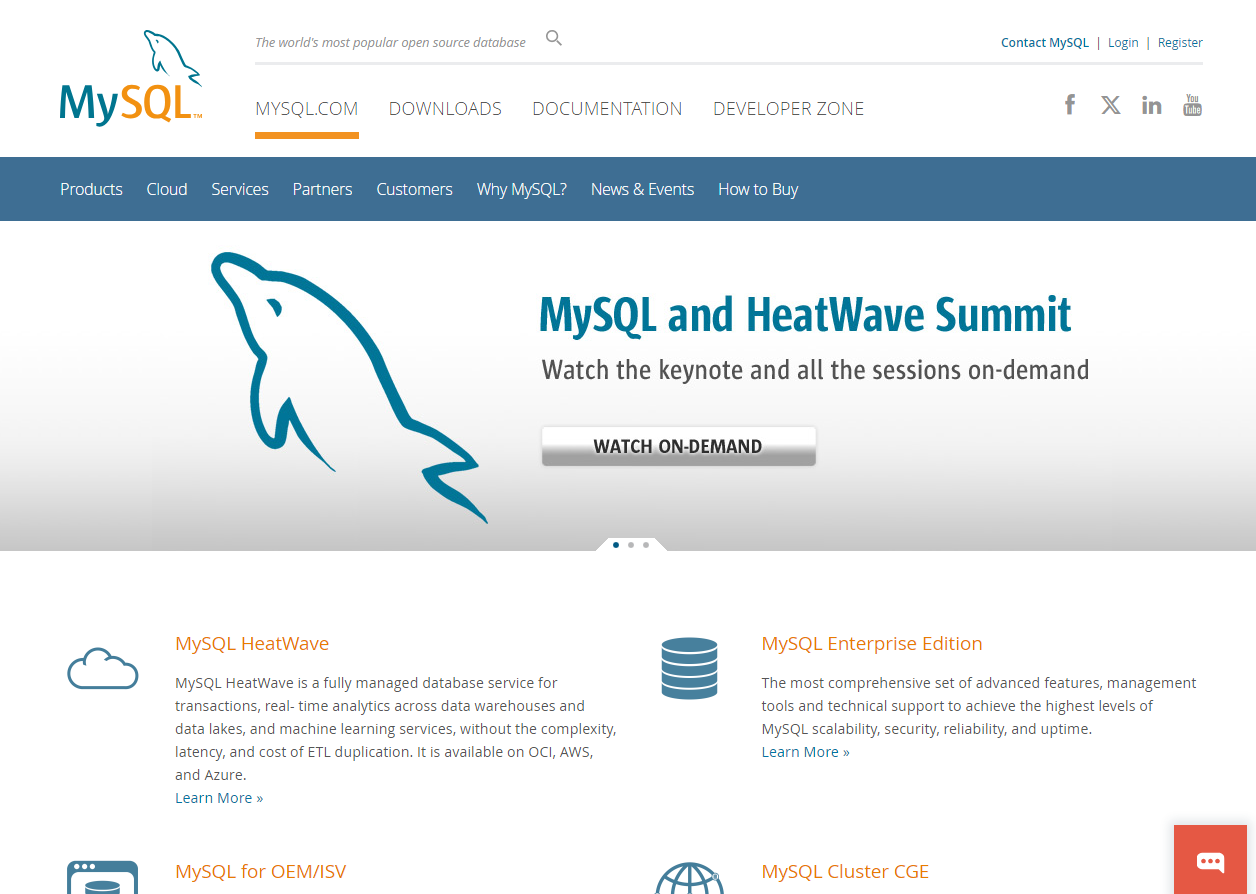 image showing mysql database website's homepage