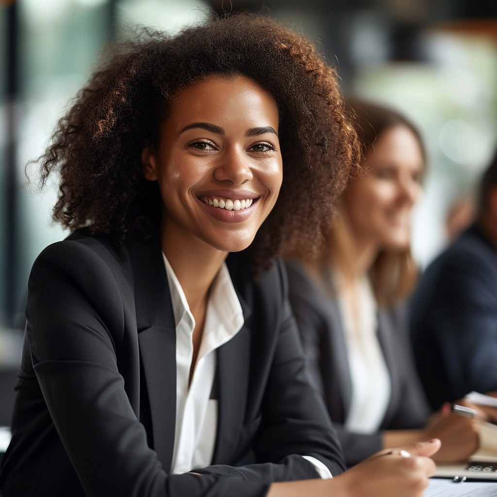 Image showing a female professional in suit smiling