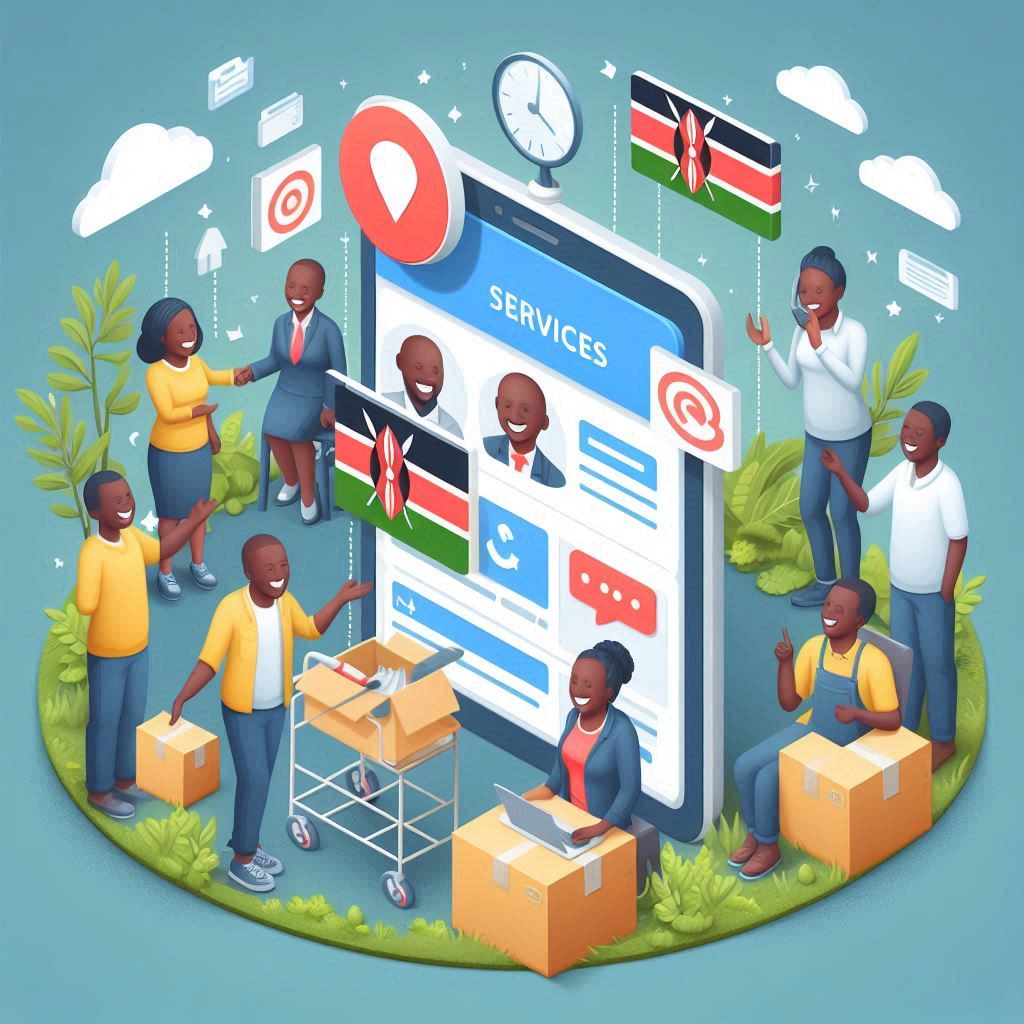 image showing different people offering different services and the kenyan flag