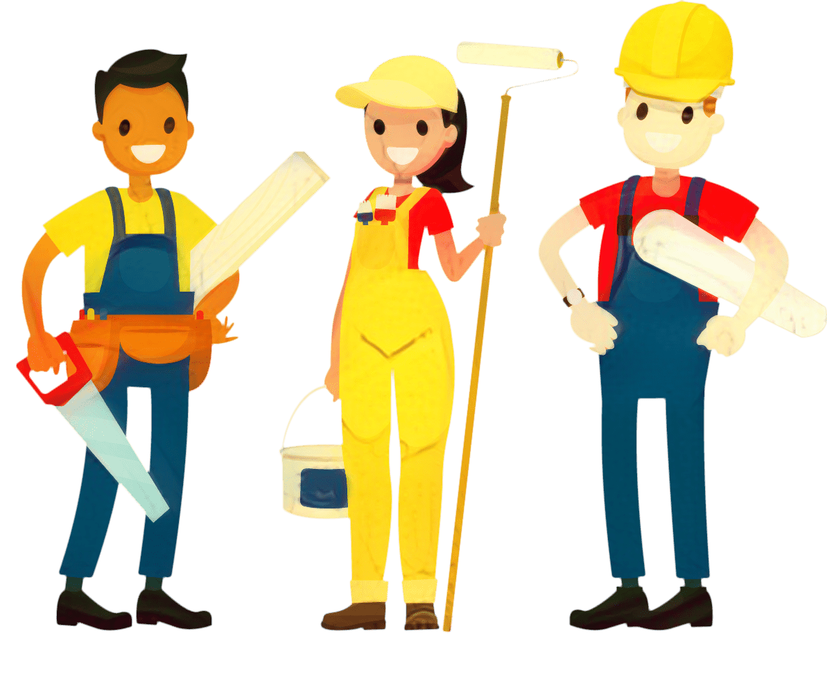 cartoon illustration of some workers or service providers available in BusinessBuzzer